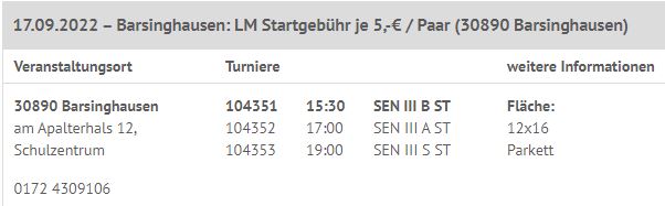 Auszug von der Turnier-Datenbank des DTV
