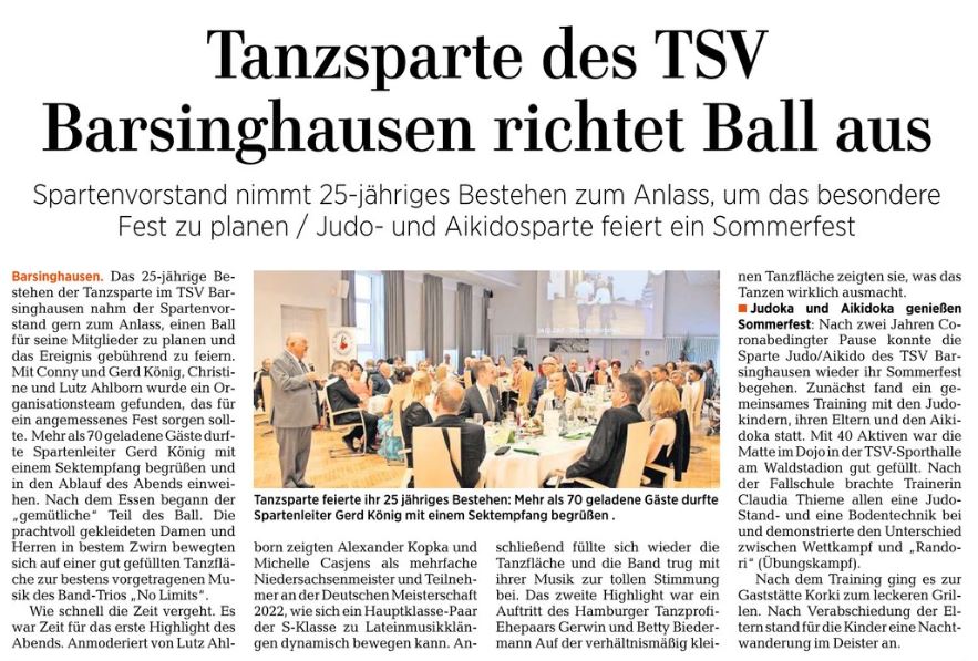 HAZ Artikel unter "Mein Verein" vom 04.08.2022