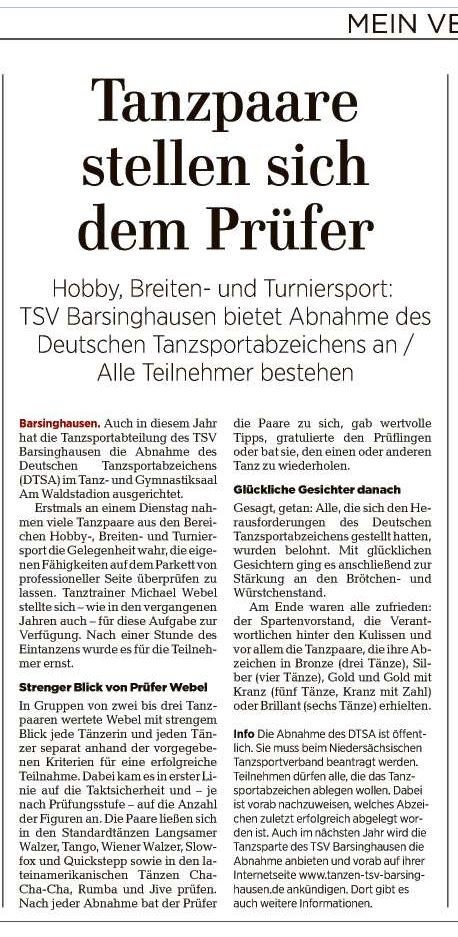 Artikel in der HAZ - MEIN VEREIN vom 12.10.2019