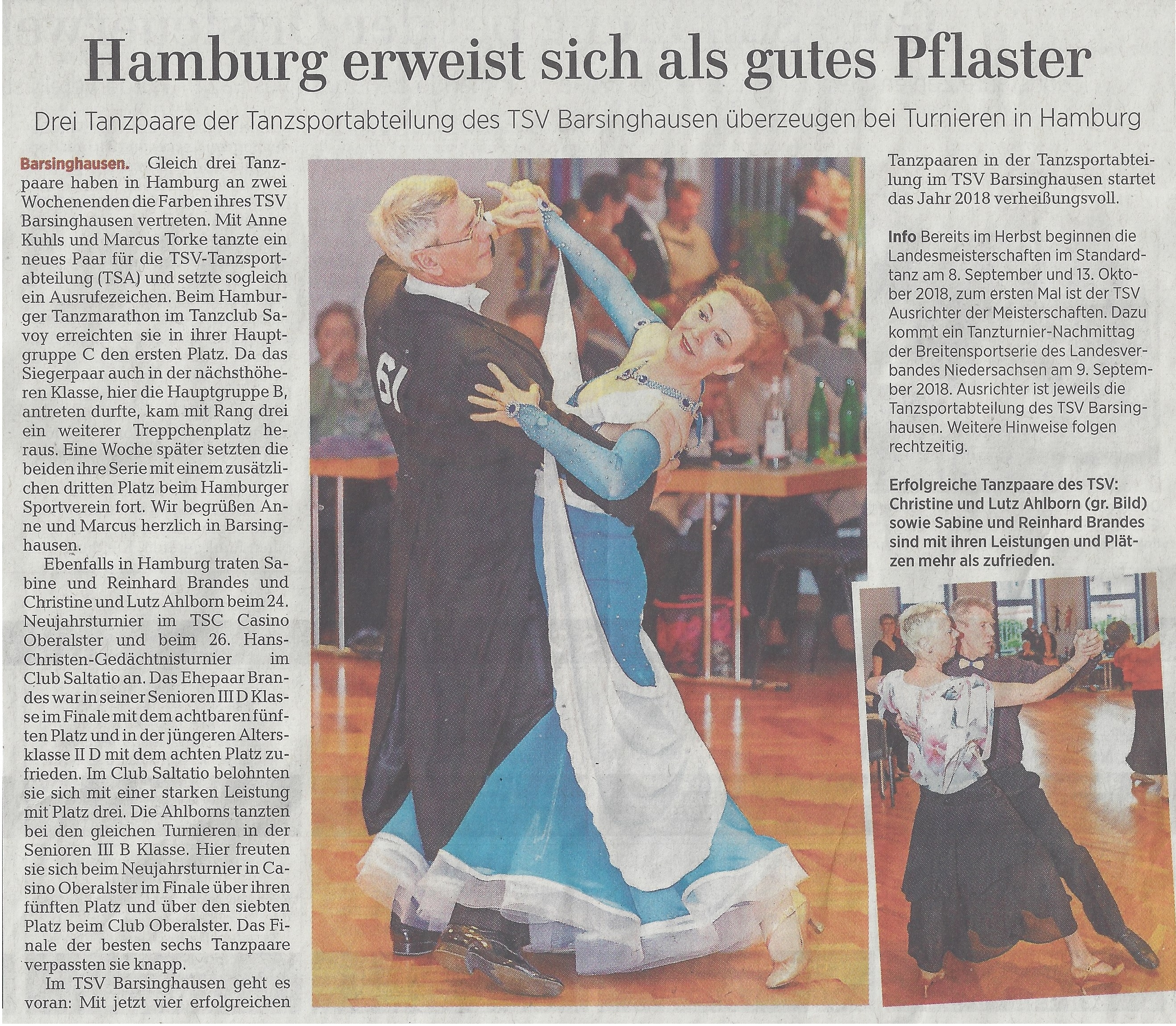 Anne Kuhls / Marcus Torke (ohne Bild), Sabine und Reinhard Brandes und Christine und Lutz Ahlborn erfolgreich in Hamburg