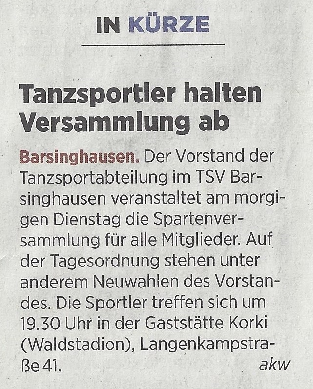 Artikel aus der HAZ unter "Barsinghausen & Bad Nenndorf" vom Montag 18.02.2019